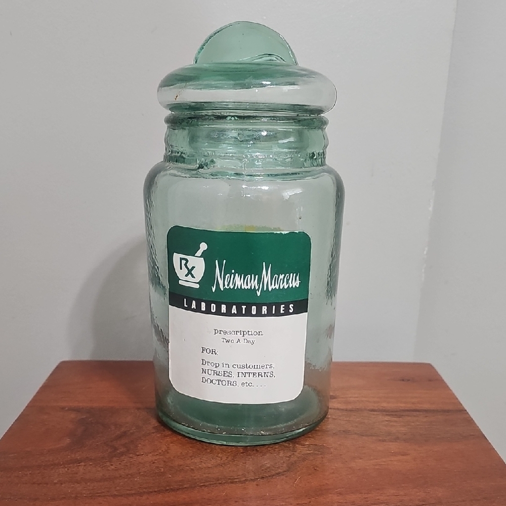 Glass‎ Candy Jar Teal RARE Neiman Marcus Apothecary Jar EUC